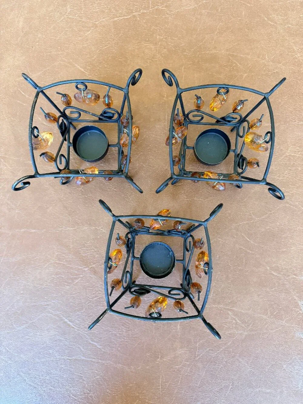 Lot of 3 Wrought Iron Tea Light Candle Holder